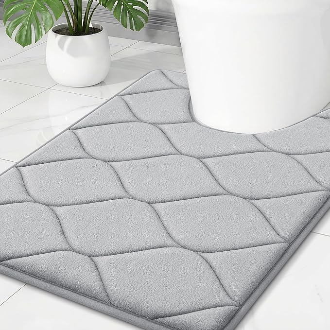 Smiry Memory Foam U-Shaped Toilet Mat 24x20, Soft Absorbent Toilet Rugs | Light Grey, Plush Quick Dry and Machine Washable Cushion Contour Rug for Toilet, Shower, Tub & Home Decor