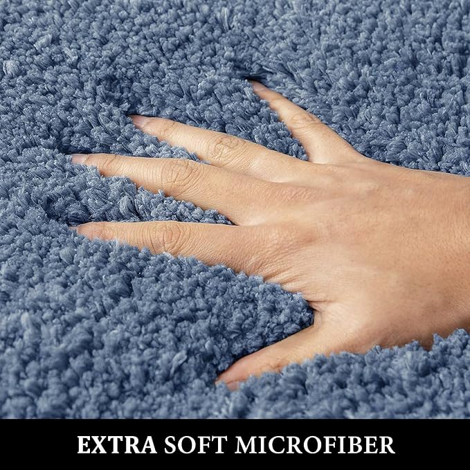 MIULEE Dusty Blue Bathroom Rugs Set 2 Piece Soft Bath Mats 16x24+16x48 Inch | Soft Absorbent Microfiber Bath Rugs, Non Slip, Quick Dry, Fluffy Bath Rugs for Bathroom Floor Tub Showers, Machine Washable