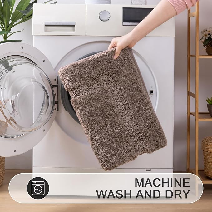 SHACOS Microfiber Bathroom Rugs Set of 3 with Toilet Lid Cover Non Slip | Washable Bath Mat Absorbent Bathroom Carpet 16"x24"+U Shape Toilet Rug 20"x24"+Toilet Lid Cover 19"x21", Coffee