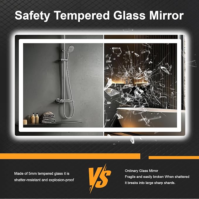 LED Bathroom Mirror with Lights, 30 x 50 Lighted Vanity Wall Mirror | Backlit and Frontlit, Anti-Fog, Dimmable 3 Colors, Shatter-Proof Tempered Glass, Memory Function, Plug-in/Hardwired
