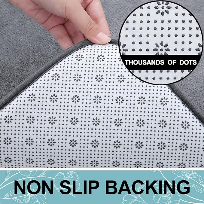 Smiry Memory Foam Bath Mat 47x20, Extra Soft and Absorbent Bathroom Rugs | Dark Grey, Quick Dry Machine Washable Non-Slip Bath Mat for Bathroom Floor, Shower and Tub