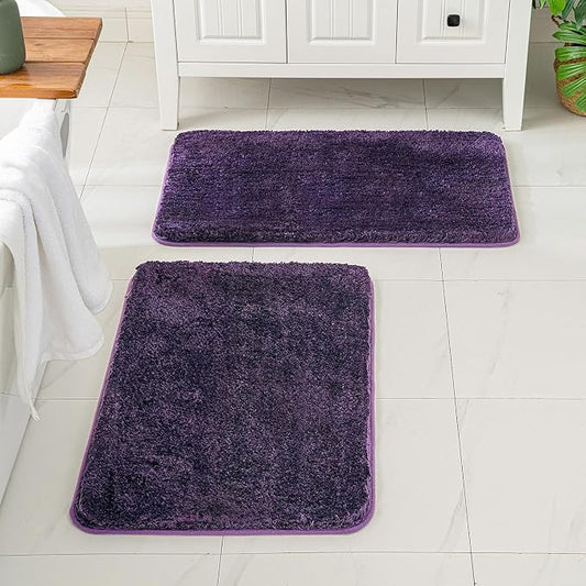 MIULEE Dark Purple Bathroom Rugs Set 2 Piece Small Soft Bath Mats 16x24 in | Soft Absorbent Microfiber Bath Rugs, Non Slip, Quick Dry, Fluffy Bath Rugs for Bathroom Floor Tub Showers, Machine Washable