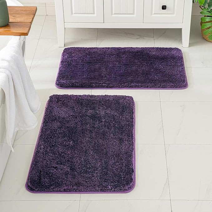 MIULEE Dark Purple Soft Bathroom Rugs Set 2 Piece Soft Bath Mats 20x30 Inch | Soft Absorbent Microfiber Bath Rugs, Non Slip, Quick Dry, Fluffy Bath Rugs for Bathroom Floor Tub Showers, Machine Washable