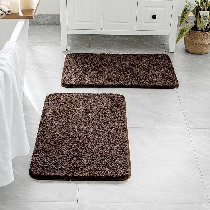 MIULEE Brown Soft Bathroom Rugs Set 2 Piece Soft Bath Mats 20x30 Inch | Soft Absorbent Microfiber Bath Rugs, Non Slip, Quick Dry, Fluffy Bath Rugs for Bathroom Floor Tub Showers, Machine Washable