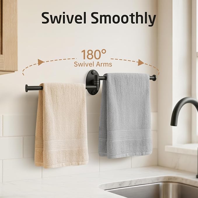 KES Black Swivel Towel Bar for Bathroom 9-Inch Swing Out Double Towel Bar 2-Arm Kitchen Wall Mounted SUS 304 Stainless Steel Matte Black, A2106S23-BK