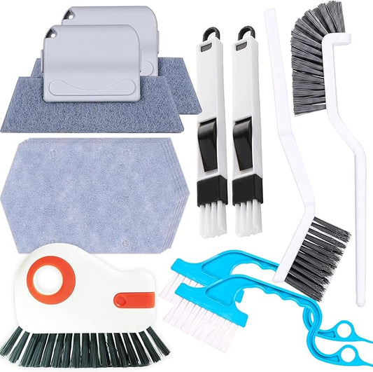 13PCS Window Sill Cleaner Tools - Deep Clean Crevice Cleaning Brush for Window/Door Tracks, Sill, Tile Lines, Kitchen Gunk, Bathroom Counters
