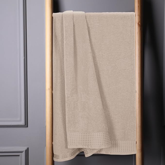 GLAMBURG 100% Cotton Oversized 2 Pack Bath Sheets 35x70, Ultra Soft Highly Absorbant Compact Quickdry & Lightweight Large Bath Sheet Set, Ideal for Gym Travel Camp Pool - Tan