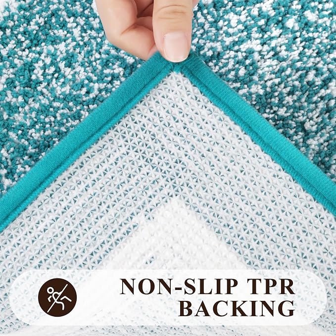 Pauwer Bathroom Rug Sets 3 Piece, Non Slip Washable Bath Mat, Aqua Blue | Soft Plush Microfiber, Super Absorbent Floor Carpet, U Shaped Toilet Mats, Quick Dry, Shaggy Shower Rugs Runners