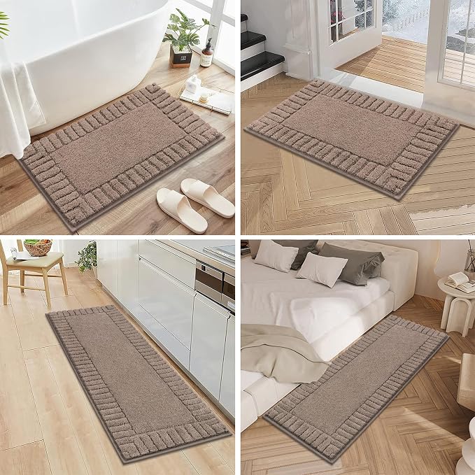 Pauwer Bathroom Rugs Sets 3 Piece, Microfiber Bath Mat Set, Coffee | Non Slip Washable, Soft Plush, Extra Absorbent Bath Mats, U Shaped Contour Toilet Rug for Bathroom