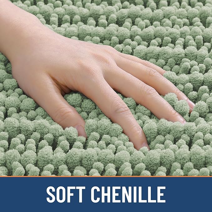 Smiry Bathroom Rugs 24X16, Extra Soft Rubber Backing Chenille Bath Mats | Sage Green Machine Washable Non Slip Quick Dry Bath Mats for Bathroom Floor, Tub, Shower, Home Decor Accessories