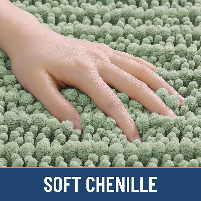 Smiry Bathroom Rugs 45X27, Extra Soft Rubber Backing Chenille Bath Mats | Sage Green Machine Washable Non Slip Quick Dry Bath Mats for Bathroom Floor, Tub, Shower, Home Decor Accessories