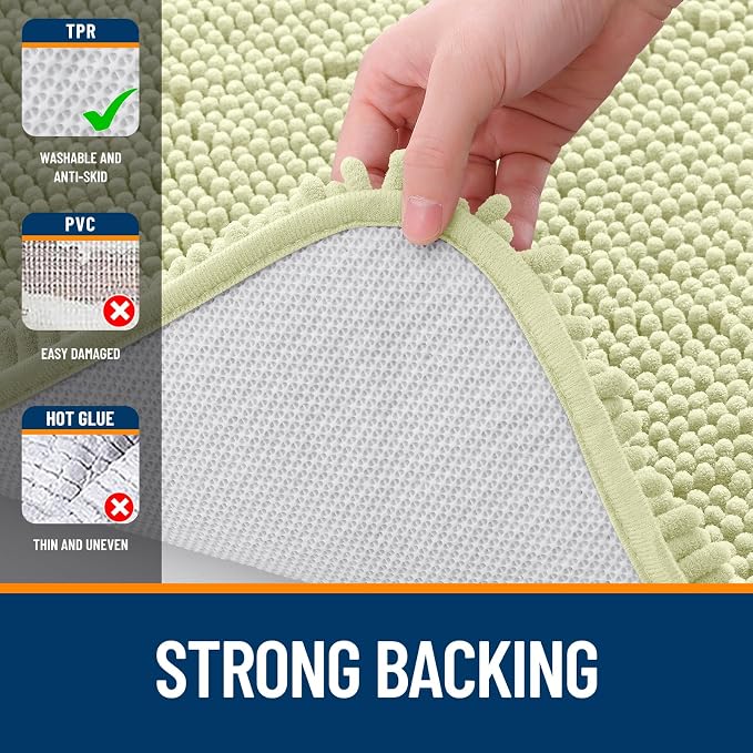 OLANLY Toilet Rugs U-Shaped 24x24, Soft Absorbent Chenille Contour Rugs | Vanilla, Quick-Drying Rubber Backing, Machine Washable Non-Slip Shaggy Bathroom Mat for Toilet, Home Decor Accessories