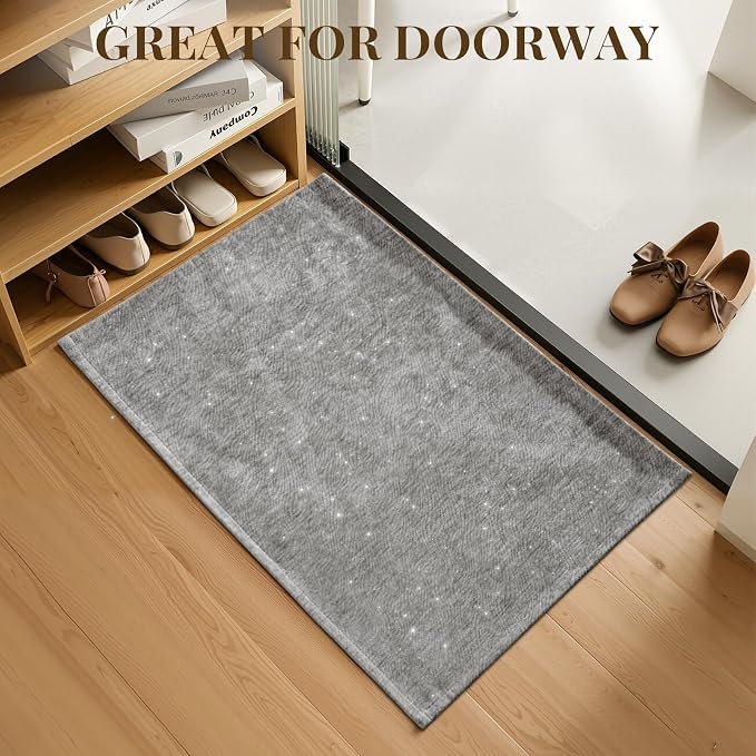 UKISS 2PCS Large Bath Mats, Shiny Chenille, Non Slip Bath Rug Set, Ultra-Absorbent Bath Mats for Bathroom Decor, Extra Soft Floor Kitchen Rugs,Washable Mat Quick Dry, 20" x 32" + 20" x 50", Gray