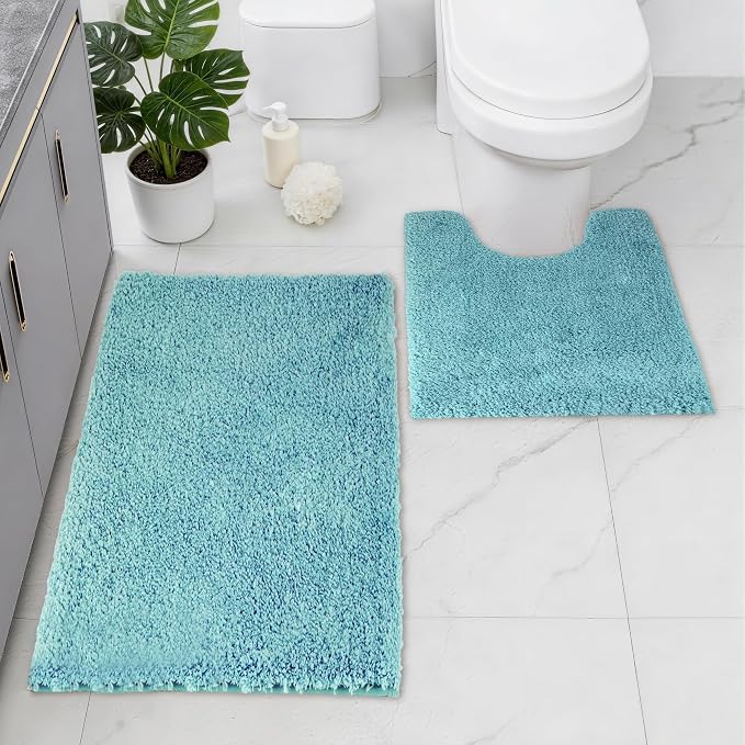 Bathroom Rugs Sets 2 Piece Non Slip Washable Bath Mat Set | Microfiber bath rug set with toilet mats for bathroom , Soft Absorbent toilet rug set TPR Rubber Backed bathroom floor mat