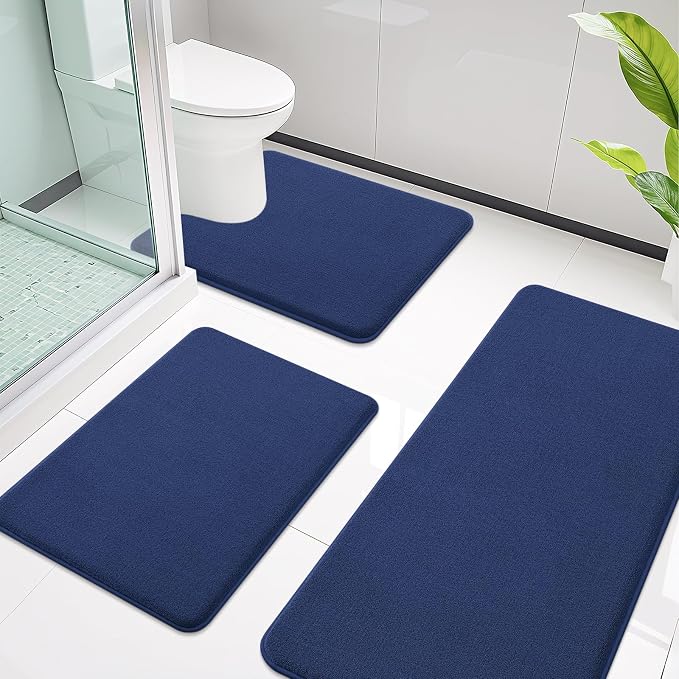 Smiry Memory Foam Toilet Rugs U Shaped 24x20, Extra Soft Bath Mat | Navy Blue Quick Dry, Machine Washable Bath Mats for Bathroom, Shower, Tub and Home Decor Accessories