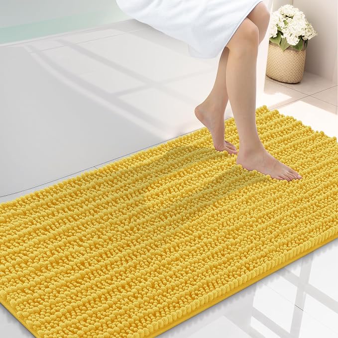 Smiry Bathroom Rugs 44X24, Extra Soft Rubber Backing Chenille Bath Mats | Yellow Machine Washable Non Slip Quick Dry Bath Mats for Bathroom Floor, Tub, Shower, Home Decor Accessories