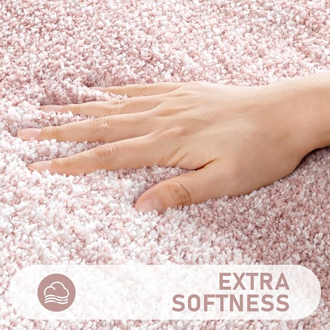 Bsmathom Bathroom Rug Set 4 Piece, Plush Microfiber Bath Mat, Pink | Extra Water Absorbent, Non Slip Washable Runner Bath Rugs with Toilet Lid Cover and U-shaped Contour Toilet Mat