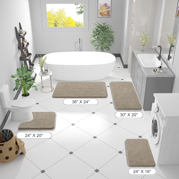 OLANLY Small Bathroom Rugs 24x16, Extra Soft Absorbent Chenille Bath Rugs, Rubber Backing Quick Dry, Machine Washable Bath Mats for Bathroom Floor, Tub and Shower, Home Decor Accessories, Warm Taupe | Warm Taupe, Quick-Drying Rubber Backing, Machine Wa...