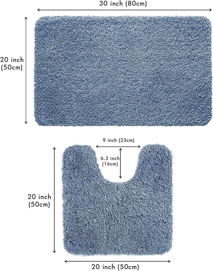 MIULEE Dusty Blue Bathroom Rugs Set 2 Piece Soft Bath Mats 20x20+20x30 Inch | Absorbent Microfiber Bath Mat and U-Shaped Toilet Rug, Non Slip, Quick Dry, for Bathroom Floor Tub Showers, Machine Washable