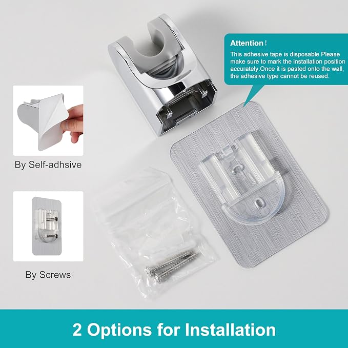 GwernKB Shower Head Holder Strong Adhesive No Drilling Wall Mount Adjustable Handheld Showerhead Bracket for RV Kids Bathroom Shower,Fix Firmly and Use Conveniently (Silver, 1)