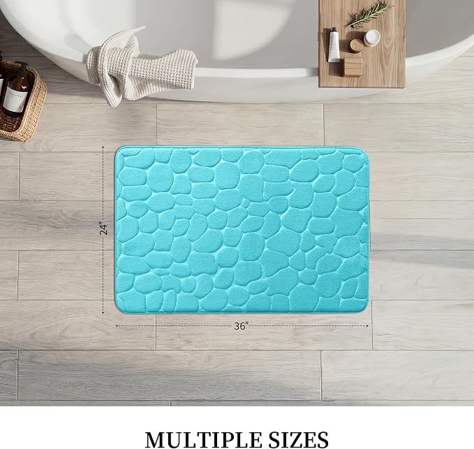 YIHOUSE Memory Foam Bath Mat Cobblestone Bathroom Rugs Super Water Absorbent Bath Mats for Bathroom Machine Washable Bath Rugs(24 x 36,Teal)