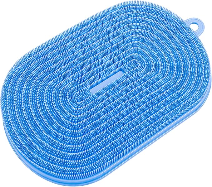 21.3" Silicone Foot & Back Scrubber Mat, Non-Slip Suction Cups Blue | Strong Suction Cups, Non-Slip,Large, Silicone, Easy-Clean, Hangable