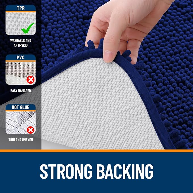 OLANLY Small Bathroom Rugs 24x16, Extra Soft Absorbent Chenille Bath Rugs | Navy, Quick-Drying Rubber Backing, Machine Washable Bath Mat for Bathroom Floor, Tub and Shower, Home Decor Accessories