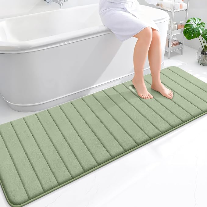 OLANLY Memory Foam Long Bathroom Rugs Runner 70x24, Super Soft Absorbent | Sage Green, Quick Dry Bath Mat, Machine Washable Shower Floor Rugs, Bathmat Carpet for Bathroom Floor, Tub and Shower