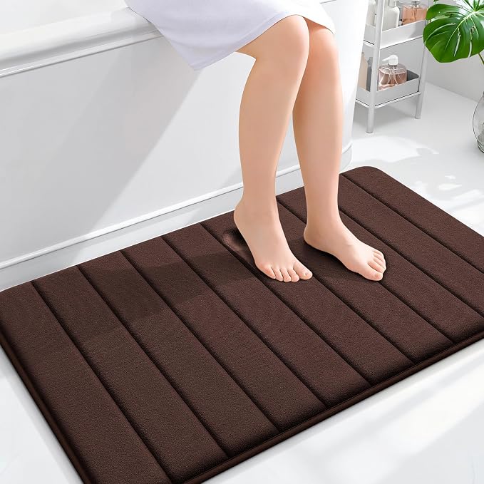 OLANLY Memory Foam Large Bath Mat 40x24, Super Soft Absorbent Bathroom Rugs | Brown, Quick Dry Bath Rug, Machine Washable Shower Floor Mats, Bathmat Carpet for Bathroom Floor, Tub and Shower