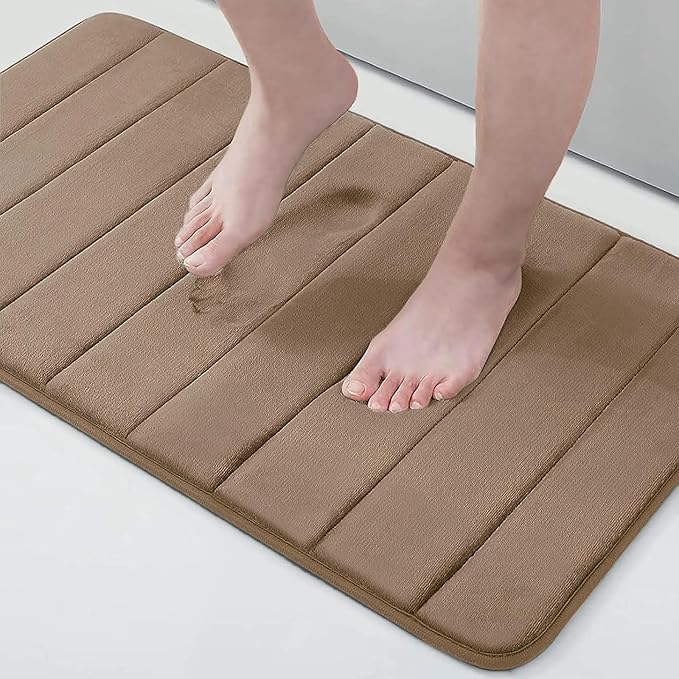 Buganda Memory Foam Bath Mat 34 x 20, Ultra Soft Absorbent Bathroom Rugs | Mocha, Machine Washable Quick Dry Bath Mats for Bathroom Floor, Shower and Tub, Home Decor Accessories