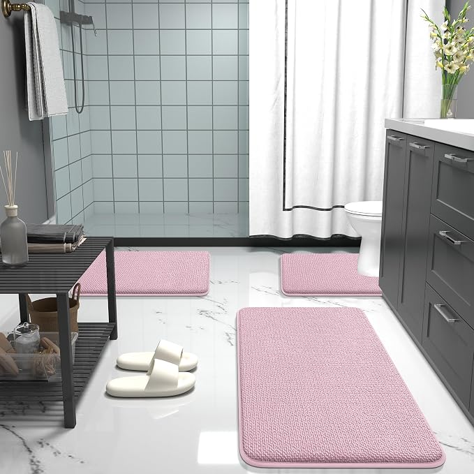 OLANLY Thick Memory Foam Bathroom Rug 30x20, Absorbent Bath Mat, Dusty Rose | Soft Quick Dry Bath Rugs, Non-Slip, Machine Washable Carpet for Bathroom Floor, Tub and Shower, Home Decor Accessories