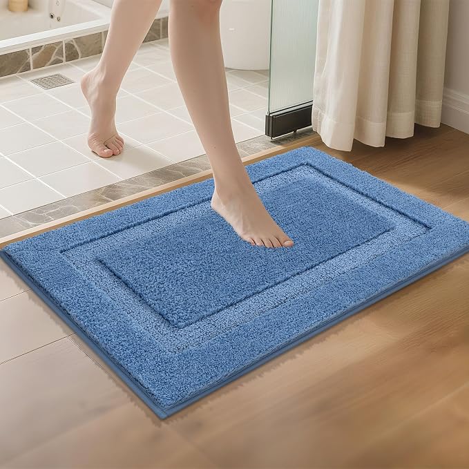 SHACOS Soft Microfiber Blue Bathroom Rugs Sets 2 Pieces 32x20 inch | Absorbent Plush Bath Rugs, Non Slip Washable Shaggy Bath Mats, Fluffy Bathroom Runner Floor Mats Shower Rug