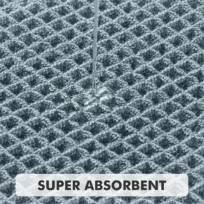 MIULEE Set of 2 Waffle Bathroom Rugs Boho Bath Mat Dusty Blue 17x24 Inch | Non Slip, Super Absorbent, Washable, Ultra Soft, Rubber Backed, Small Bath Rugs for Bathroom Floor Tub Shower