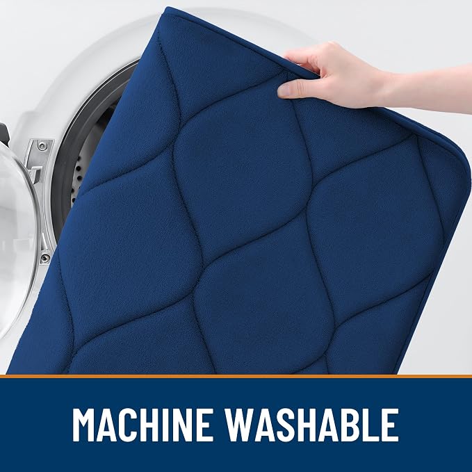 Smiry Memory Foam Bath Mat 24x16, Ultra Soft Absorbent Bathroom Rugs | Navy Blue, Plush Quick Dry and Machine Washable Cushion Bath Mats for Bathroom, Shower, Tub & Home Decor