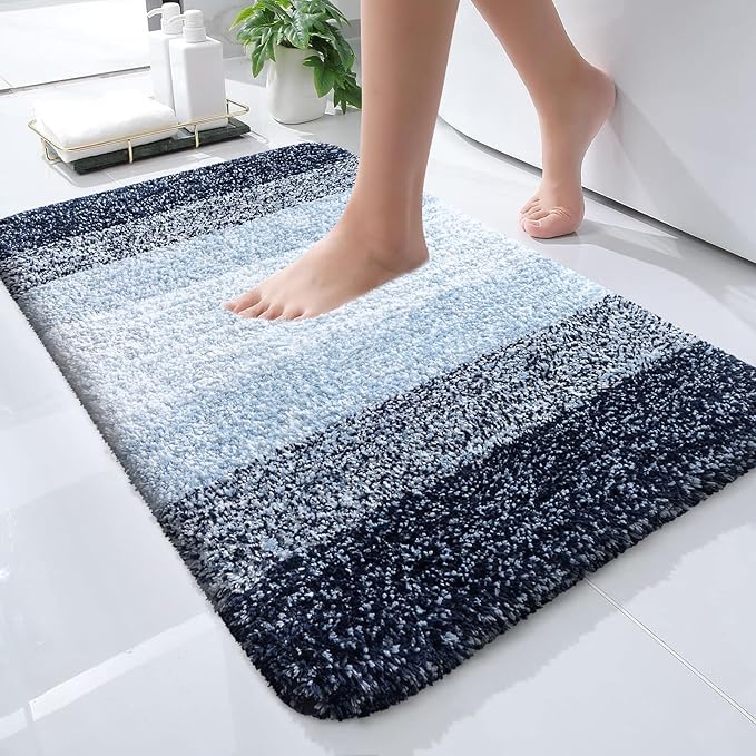 OLANLY Small Bathroom Rugs 24x16, Extra Soft Absorbent Microfiber Bath Rugs | Navy Blue, Non-Slip Quick-Drying Rubber Backing, Washable Plush Bath Mat for Floor, Tub and Shower, Home Decor Accessories