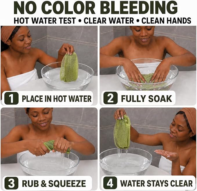 Authentic African Net Sponge, 2 Pack 45-Inch Exfoliating Bath Sponge and Shower Loofah for Body and Back, Quick-Dry Durable Knotted Mesh Scrubber (Olive Green & Light Green)