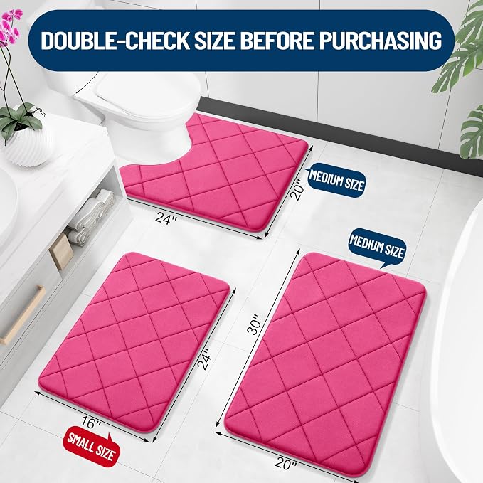 OLANLY Memory Foam Bath Mat 70x24, Ultra Soft and Absorbent Bathroom Rugs | Deep Pink, Quick Dry, Machine Washable Shower Bath Rugs, Comfortable Bath Carpet for Bathroom Floor, Tub and Shower