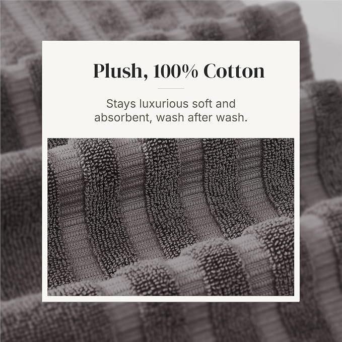 Modern Threads 6 Piece Bath Towel Set – Bathroom Set with 2 Bath Towels, 2 Hand Towels, and 2 Wash Cloths – 100% Cotton, Super Absorbent & Extra Soft – Reversible Classic Diamond (Gray)
