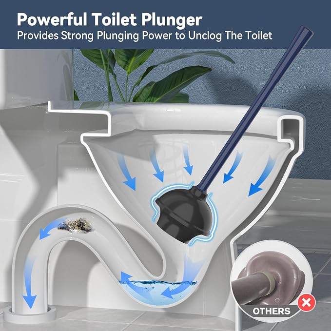 TRENTI Toilet Plunger with Holder, Plunger with Holder for 5.3-inch Toilet Drain, Plungers for Bathroom with Holder, Toilet Plunger Heavy Duty (1, Blue)