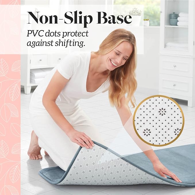 Memory Foam Bath Mat Non Slip Absorbent Super Cozy Velvet Bathroom Rug Carpet (60 inches X 17 inches, Smoke Blue)