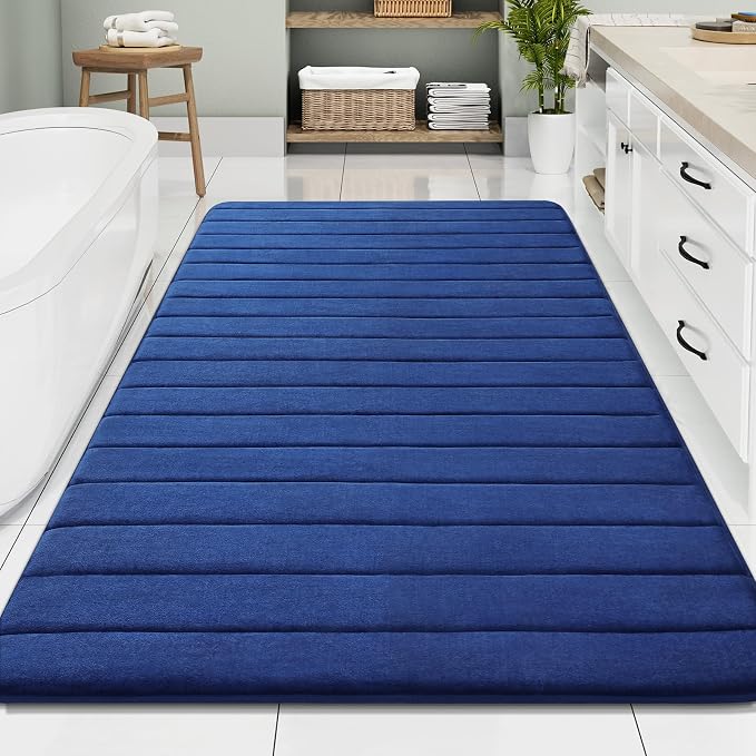 Buganda Memory Foam Bath Mat 70 x 46, Ultra Soft Absorbent Bathroom Rugs | Navy Blue, Machine Washable Quick Dry Bath Mats for Bathroom Floor, Shower and Tub, Home Decor Accessories