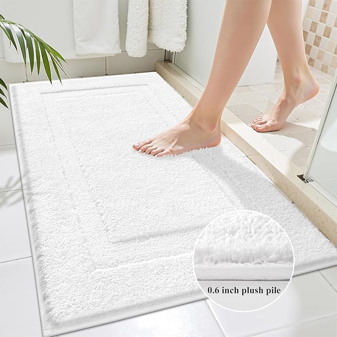SHACOS Soft Microfiber Bathroom Rugs Set 2 Pieces with Toilet Rug | Absorbent Plush Bath Mat U Shaped Contour Bath Rug, Non Slip Washable Fluffy Bathroom Floor Mats, 32x20+24x20, White
