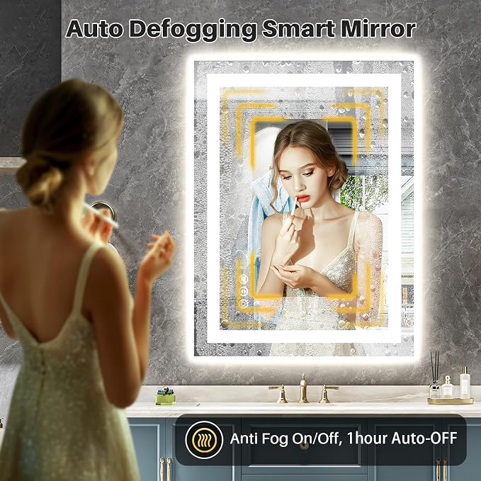 Briivue 24x36 Inch LED Bathroom Mirror with Lights, Backlit & Front Lit | Anti-fog, 3 Color Dimmable, Memory Function, HD Reflection Tempered Glass, ETL Listed, IP54 Waterproof