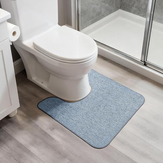 Bosap Toilet Rugs U Shaped Bathroom Rug,Machine Washable Non Slip Quick Dry Super Absorbent Ultra Thin Toilet Mats for Bathroom Toilet.Blue,1'8"x2'(20x24inch)