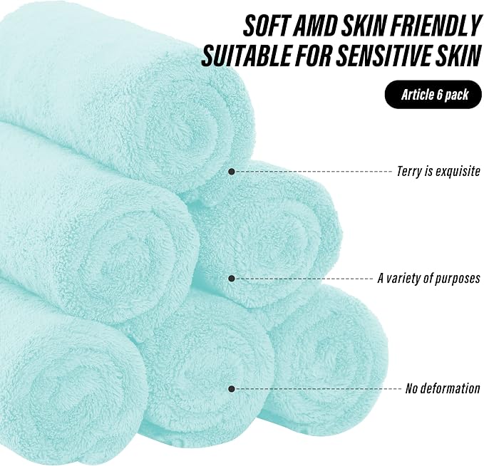 MOONQUEEN 6 Pack Premium Hand Towels - Quick Drying - Microfiber Coral Velvet Highly Absorbent Towels - Multipurpose Use as Hotel, Bathroom, Shower, Spa, Hand Towel 16 x 28 inches(Frozen Blue)