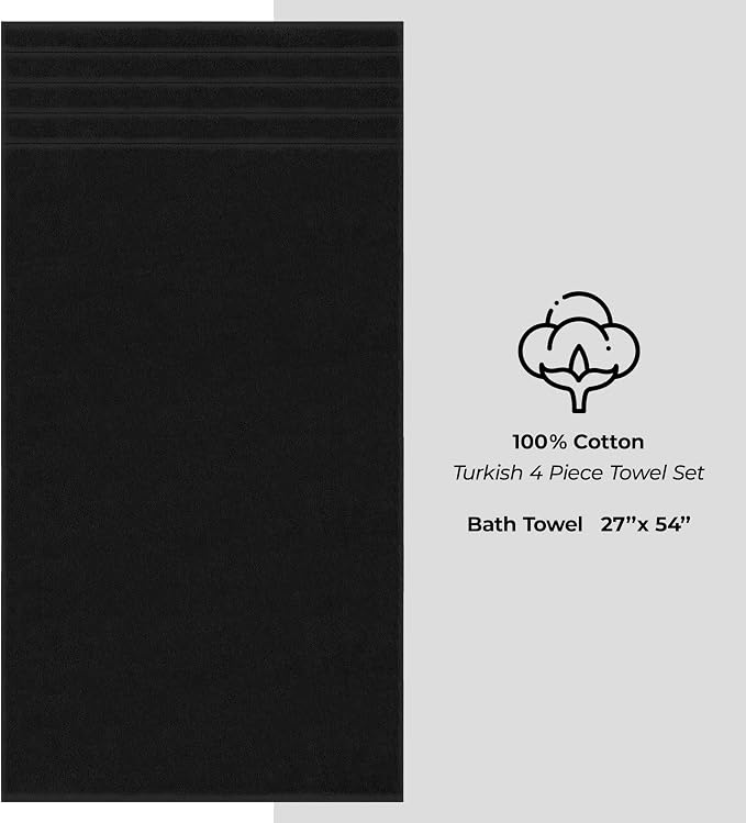 American Soft Linen 100% Cotton Luxury Turkish Towels, 4 PC Bath Towel Set | Soft Absorbent Quick Dry OEKO Tex Standard 100 Certificated Durable Machine Washable Premium Hotel Quality