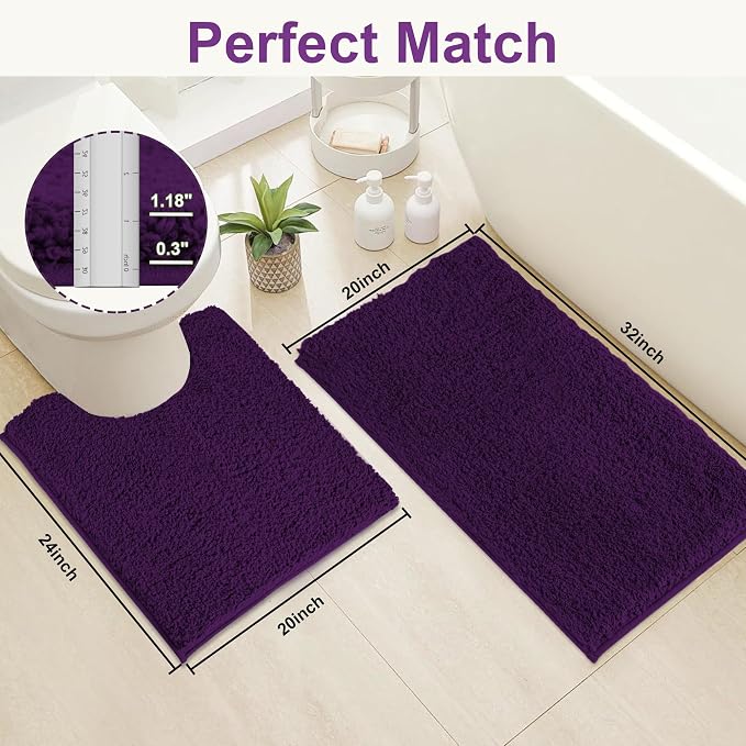 Bathroom Rugs Sets 2 Piece Non Slip Washable Bath Mat Set | Microfiber bath rug set with toilet mats for bathroom , Soft Absorbent toilet rug set TPR Rubber Backed bathroom floor mat