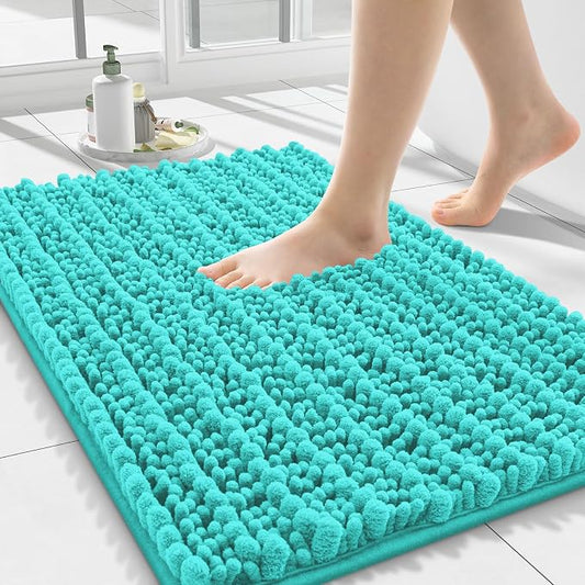 Smiry Bathroom Rugs 24X16, Extra Soft Rubber Backing Chenille Bath Mats | Turquoise Machine Washable Non Slip Quick Dry Bath Mats for Bathroom Floor, Tub, Shower, Home Decor Accessories