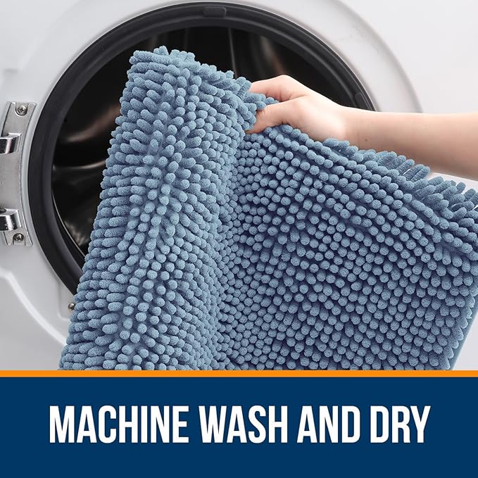 OLANLY Bathroom Runner Rugs 45x27, Extra Soft Absorbent Chenille Bath Rugs | Airy Blue, Quick-Drying Rubber Backing, Washable Long Bath Mat for Bathroom Floor, Tub and Shower, Home Decor Accessories