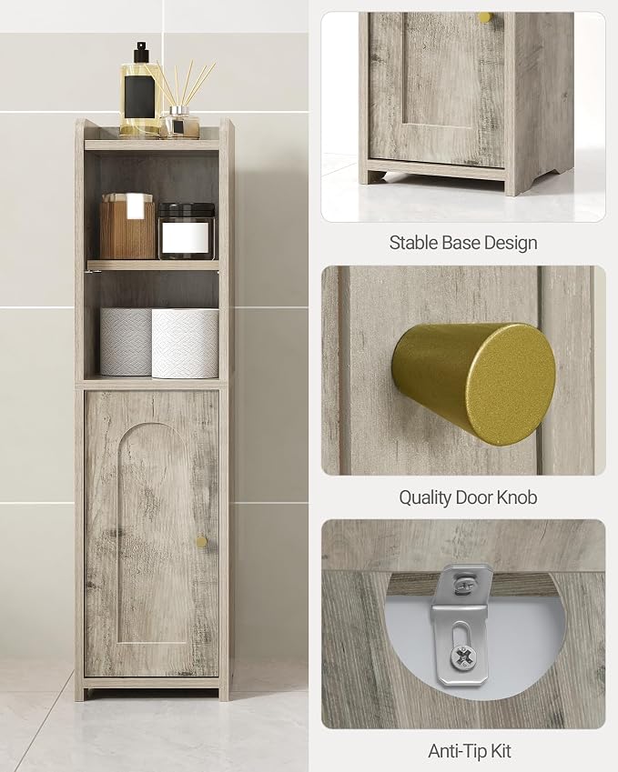 Hzuaneri Bathroom Storage Cabinet, Corner Floor Cabinet with Doors and Adjustable Shelf, Narrow Toilet Paper Cabinets, Bathroom Organizer for Small Spaces, Greige BC19705X